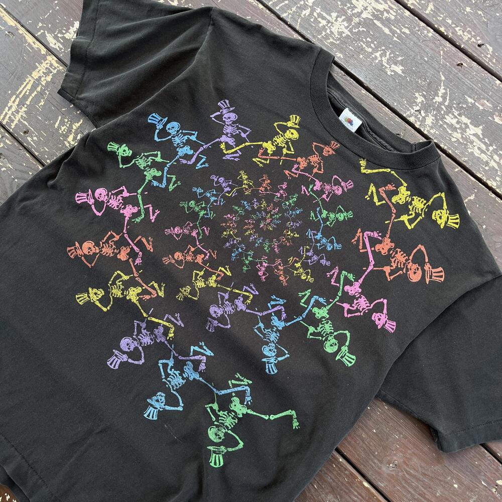 (XL) Vintage 90s (1990) Grateful Dead Dancing Skeletons Spiral T-Shirt Rainbow - Picture 2 of 7